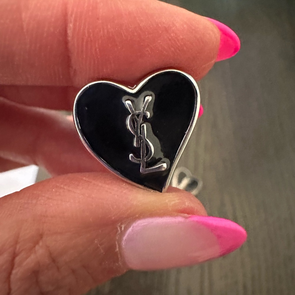 Saint Laurent Black Heart Earrings with YSL Logo - Picture 4 of 6